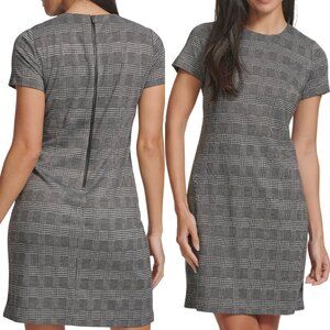 CALVIN KLEIN Short Sleeve Printed " A-Line Dress " Gray Black Houndstooth Sheath
